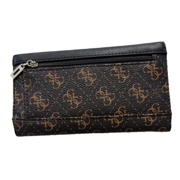 GUESS Women’s Logo Tri-Fold Wallet Brown Black Studded Snap Closure– WEAR INSIDE - Picture 2 of 8